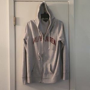 Grey Ralph Lauren Polo brand hoodie zip up sweatshirt XL red print